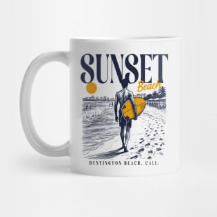 Vintage Surfing Sunset Beach, Huntington Beach, California // Retro Surfer Sketch // Surfer's Paradise Mug